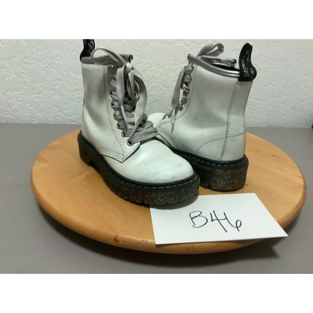 Dr Martens Boots Kids Size 12 Iridescent White Glitter Sole Side Zip Delaney